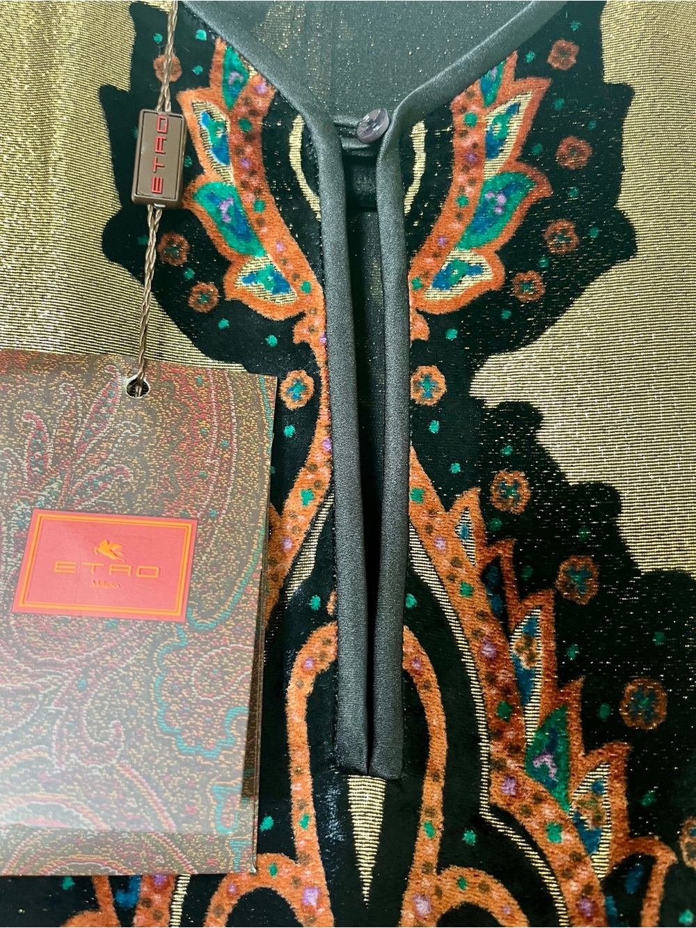 NWT Luxury Italian ETRO Milano Metallic Devote Velvet Shift Dress Sz 42/US 6 - Picture 4 of 8
